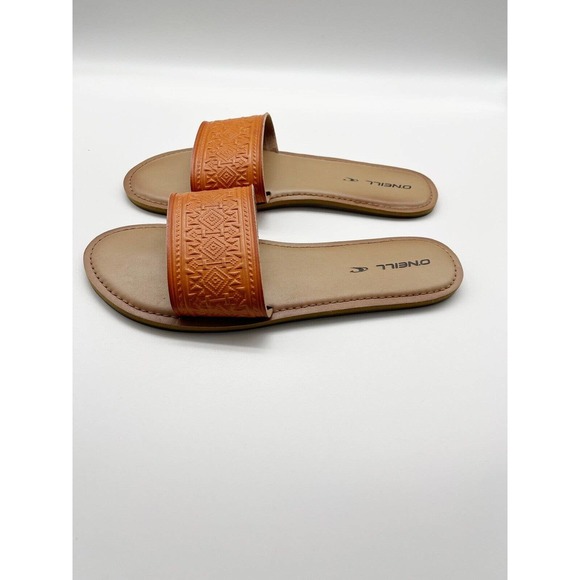 O’Neill Crisp Orange Aztec Embossed Slip On Womens Sandals Size 9 Slides - Picture 2 of 10